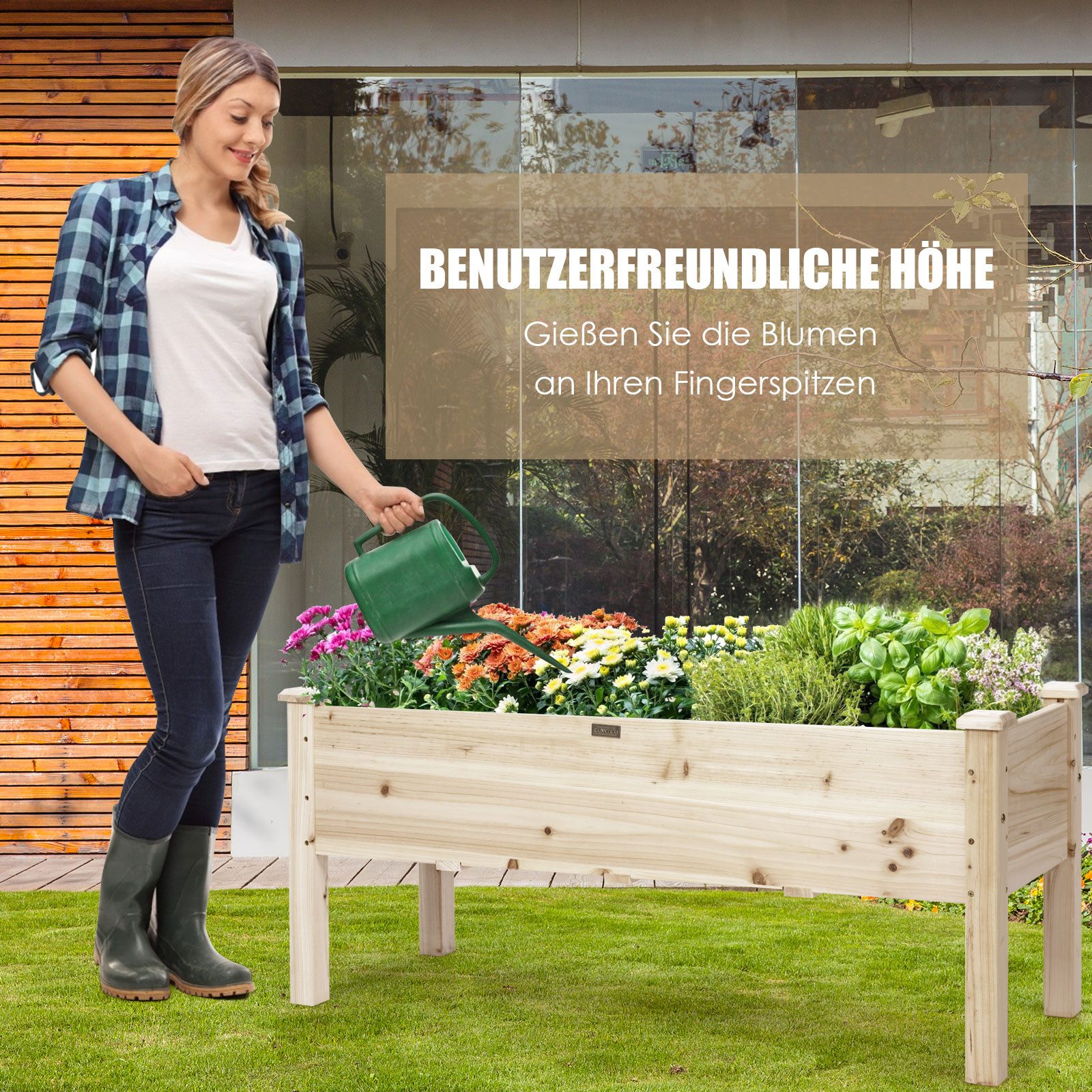 COSTWAY Hochbeet (1 St), Pflanzbeet, Blumenkasten, Blumenkübel aus Tannenholz