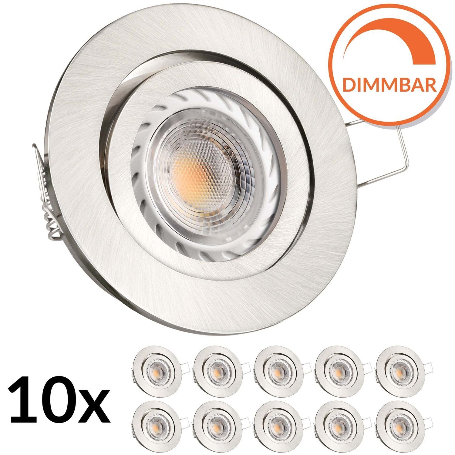 LEDANDO LED Einbaustrahler 10er LED in GU10 gebürstet / silber Set Einbaustrahler edelstahl mit 5