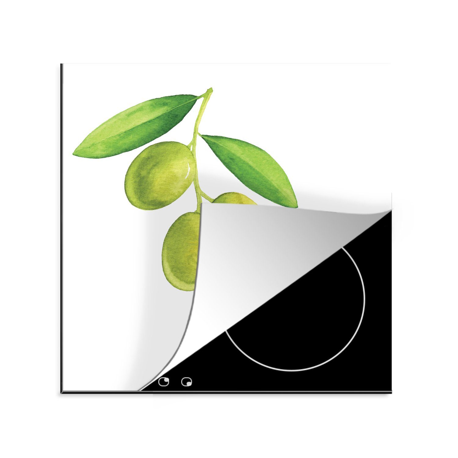 MuchoWow Herdblende-/Abdeckplatte Aquarell - Olive - Grün, Vinyl, (1 tlg), 78x78 cm, Ceranfeldabdeckung, Arbeitsplatte für küche | Herdabdeckplatten