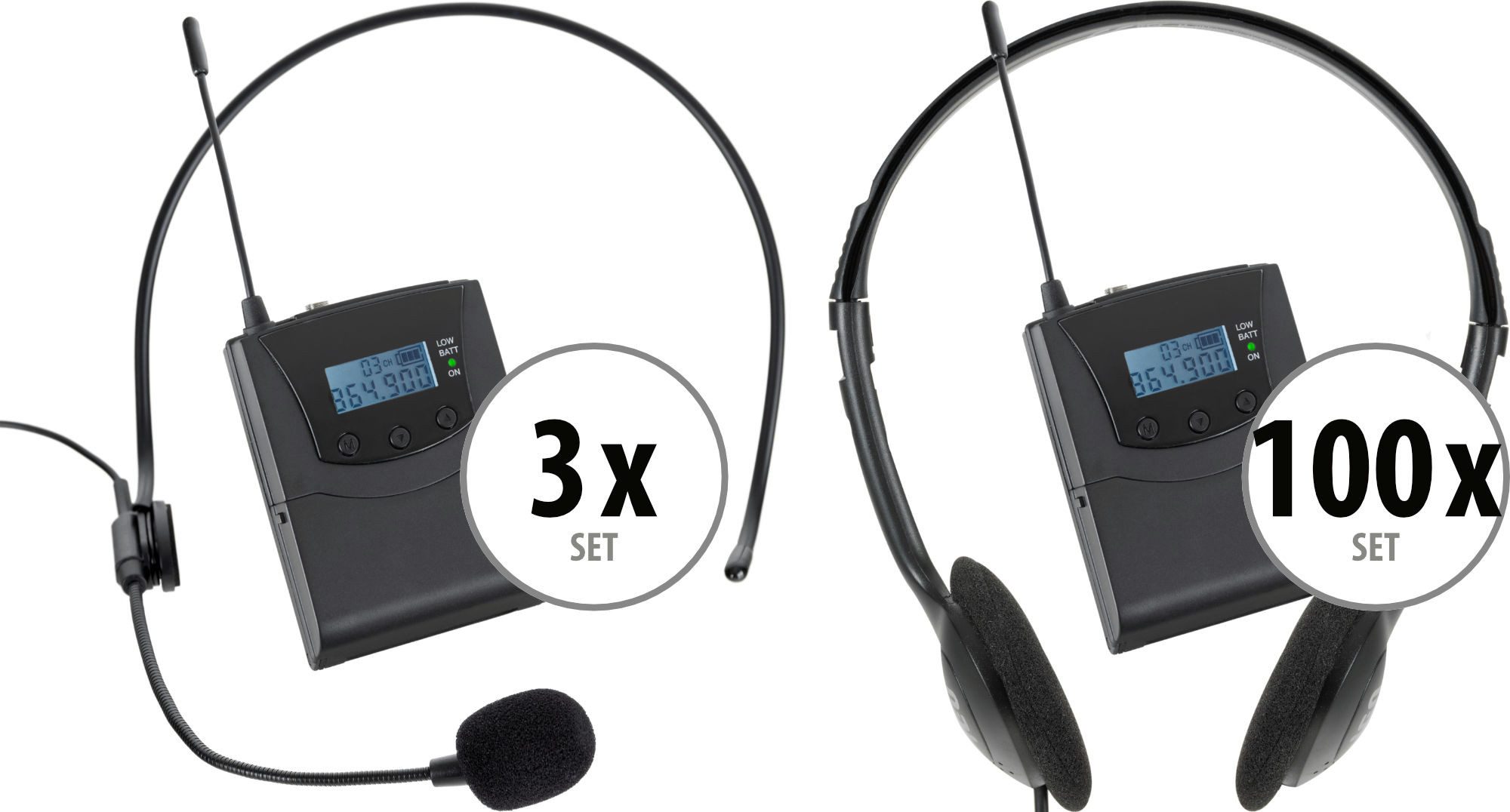 Pronomic Silent Guide V2 Konferenz Set für 100 Personen Funk-Kopfhörer (Geeignet für z.B. Tagungen, Konferenzen und andere Großveranstaltungen, keine Sprachsteuerung, UHF Funk, Mit Lautstärkeregler und Kanalwahlschalter)