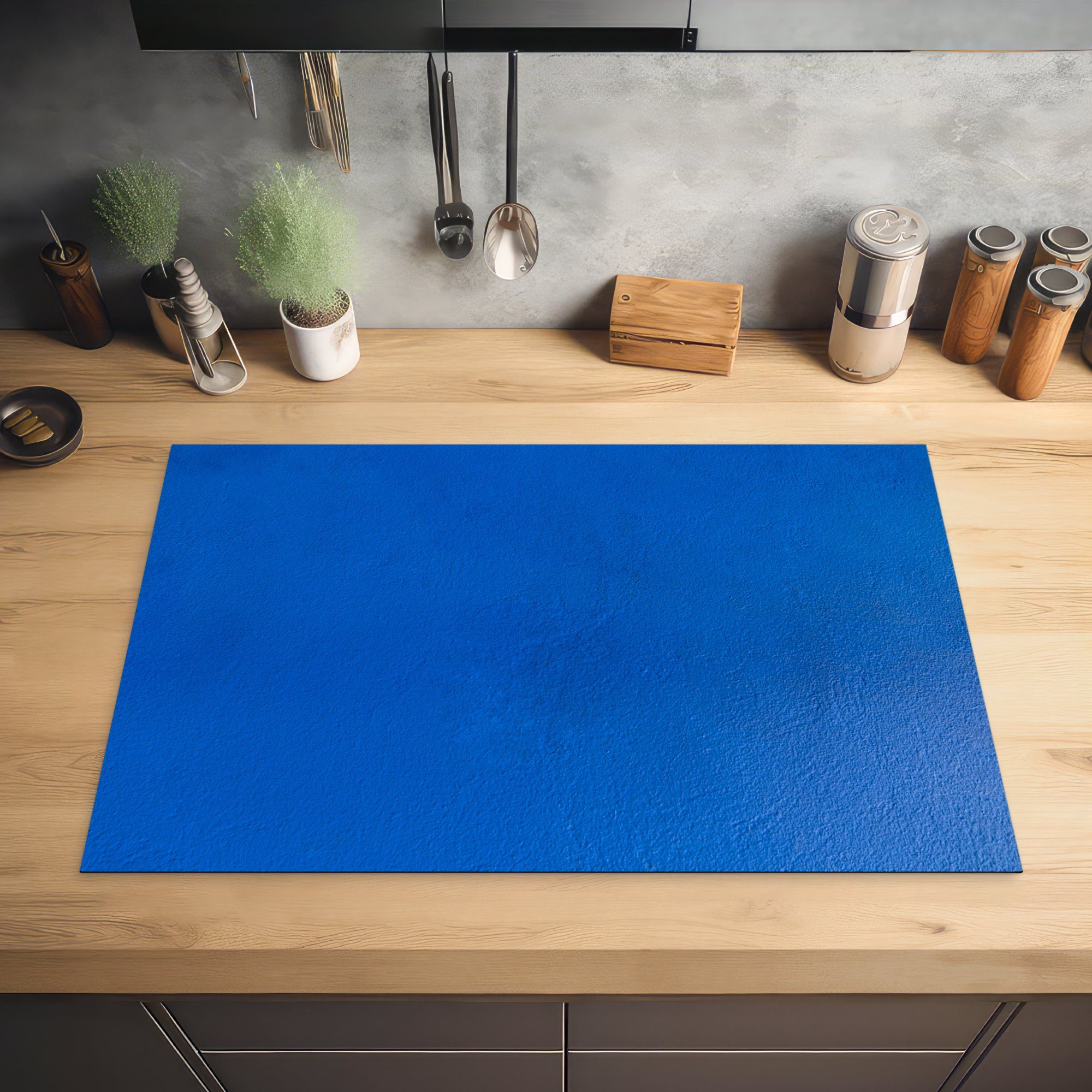 küche, Induktionskochfeld Wand Schutz - Farbe für 81x52 MuchoWow Blau, (1 tlg), - Vinyl, cm, die Herdblende-/Abdeckplatte Ceranfeldabdeckung