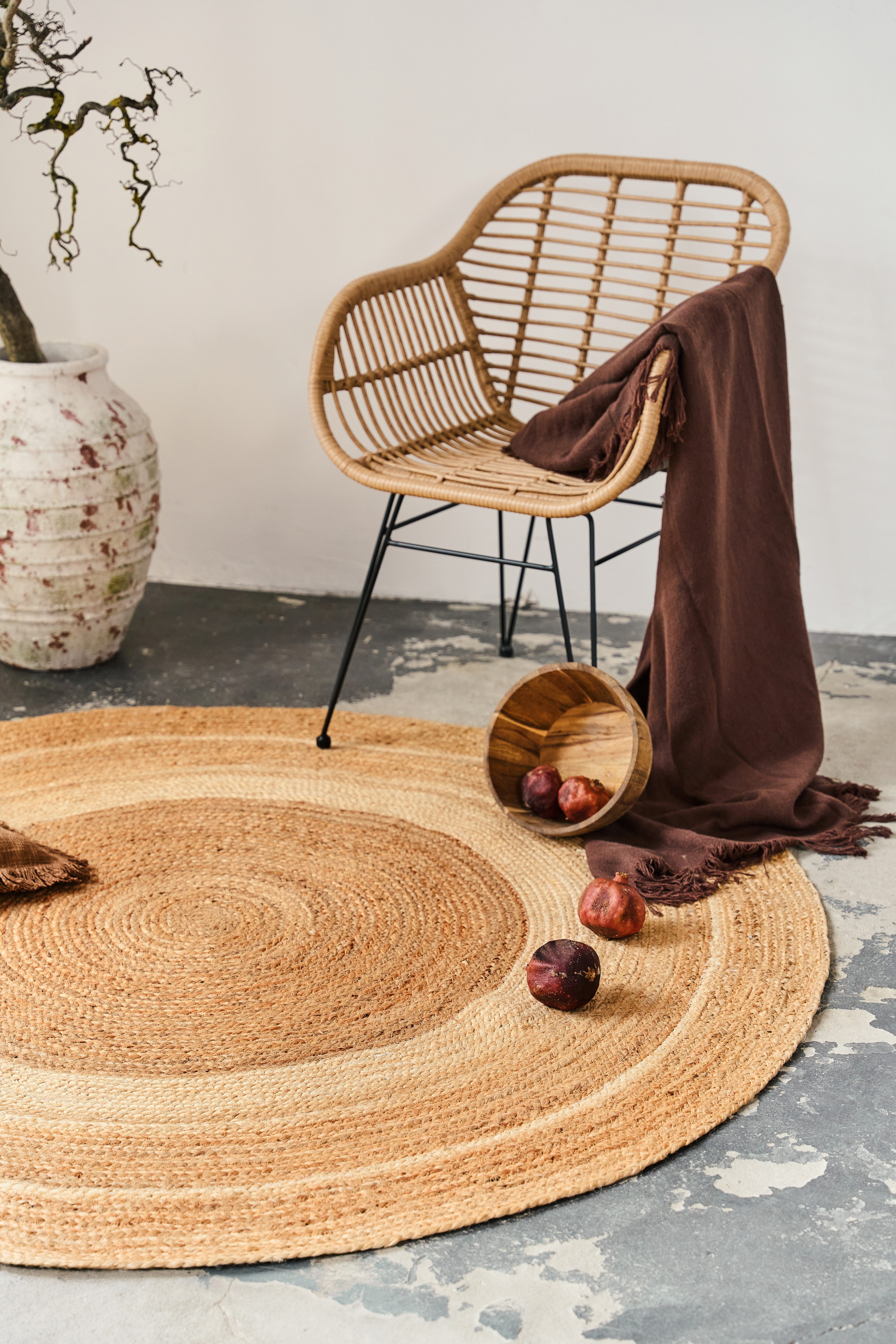 Tapiso Designteppich JUTE, rund, Höhe: 4 mm, 100% Naturfaser, Wohnzimmer, E günstig online kaufen