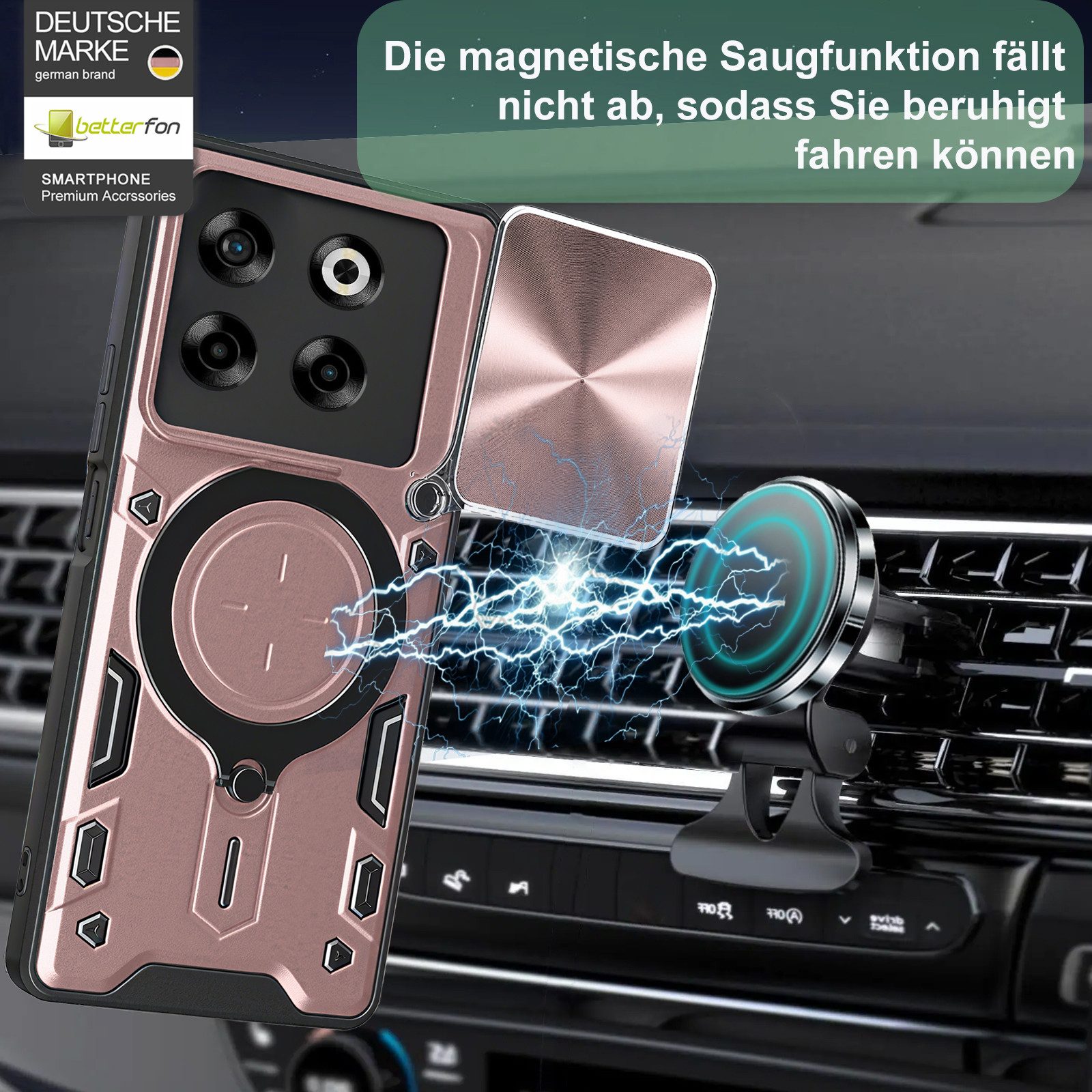 betterfon Handyhülle für ZTE Blade Hülle mit Slide Kameraschutz Ringhalter, Outdoorhülle mit Smartstand, Silikonkern & präziser Passform – Bild 3 von 5