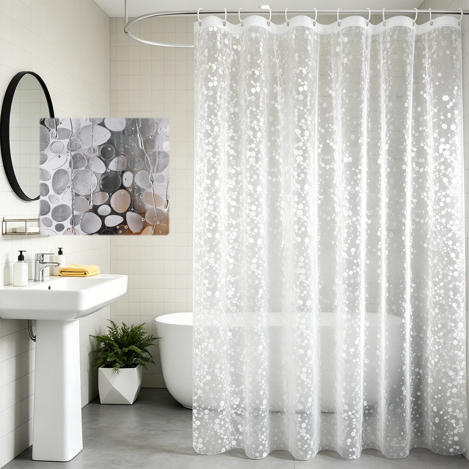 M&W DAS DESIGN Duschvorhang 180x200 Transparent Durchsichtig Anti Schimmel Waschbar