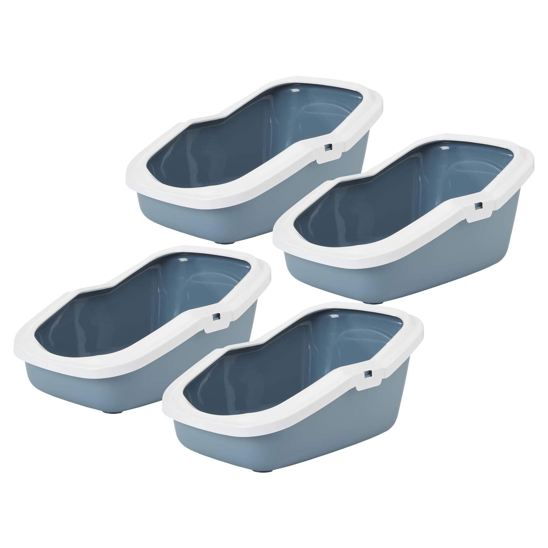 Katzentoilette 4er Sparpack Katzentoilette Katzenklo mit Rand ASEO blau-weiss