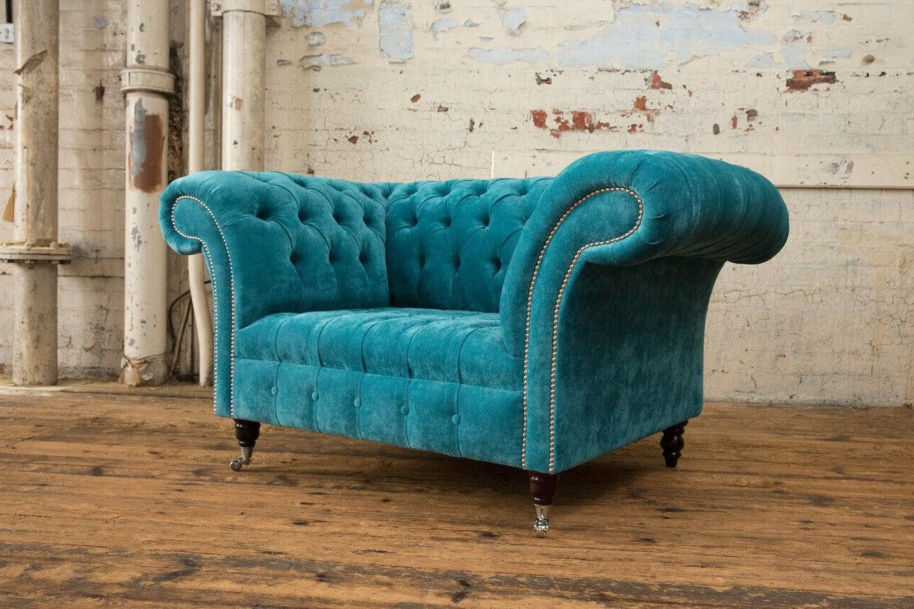 Xlmoebel Chesterfield-Sofa Neu Chesterfield-Stil Stoffsessel Türkis 1,5-Sitzer Sofa Lounge samtig, Hergestellt in Europa