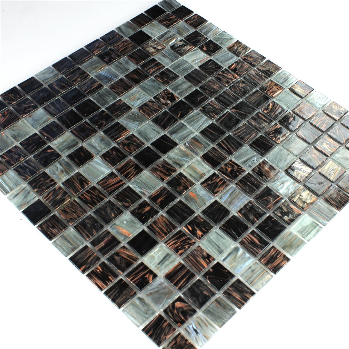Mosafil Mosaikfliesen Glas Effekt Mosaik Fliese Gold Star Dunkelgrau, Glas 32.700x30.500, schwarz-braun-dunkelgrau, Verlegefertig auf ein Netz geklebt - Frostsicher - Wasserfest -