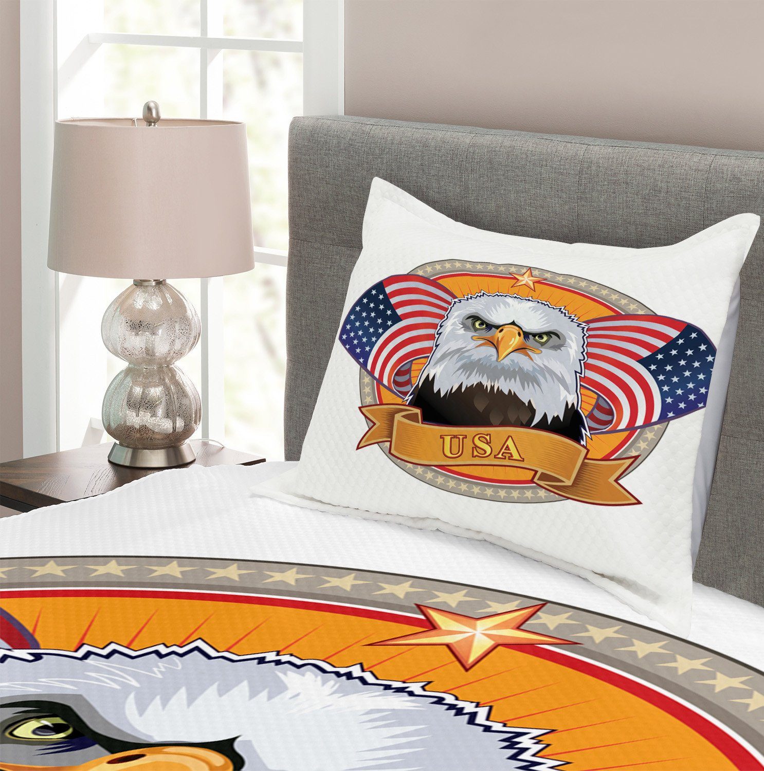 amerikanisch Set Nationalvogel Waschbar, Tagesdecke mit Abakuhaus, Kissenbezügen Weißkopfseeadler