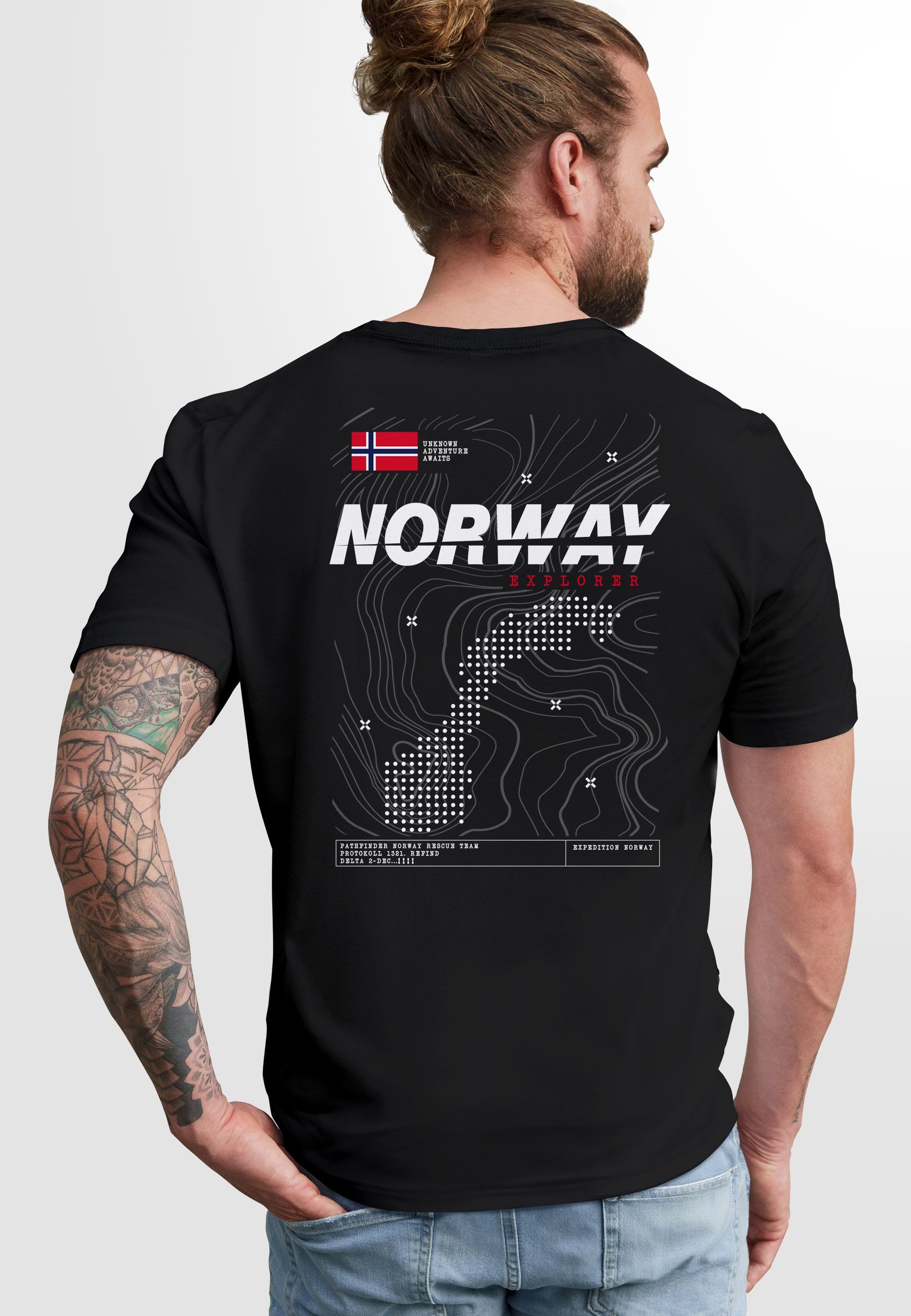 Neverless Print-Shirt Herren T-Shirt Backprint Norwegen günstig online kaufen