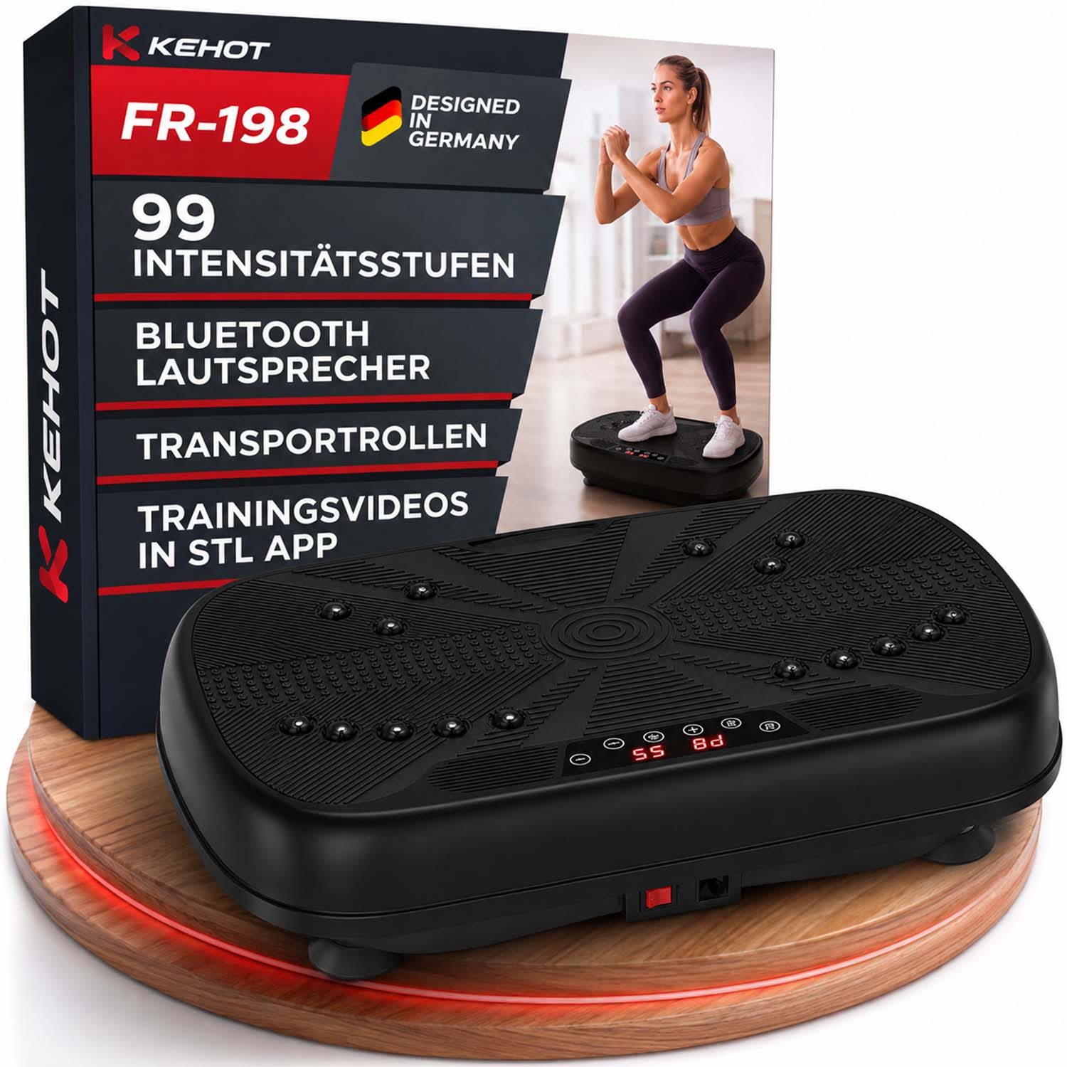 kehot Vibrationsplatte Leise und Kompakte Vibrationsplatte für Körperformung,Entspannung, 200 W, 99 Intensitätsstufen, Fitnessgeräte für Ganzkörpertraining mit Trainingsbänder, LED-Display