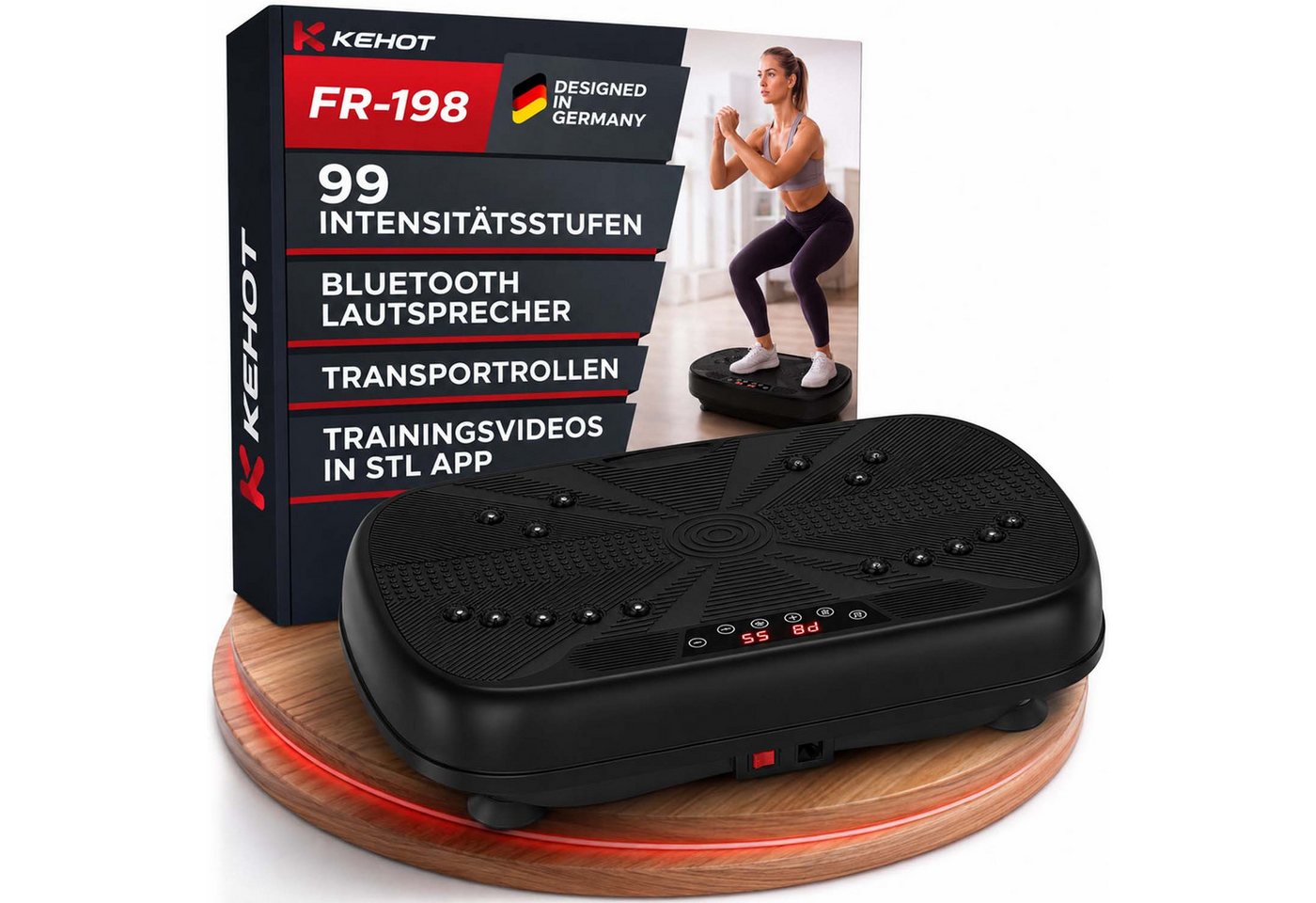 kehot Vibrationsplatte Leise und Kompakte Vibrationsplatte für Körperformung,Entspannung, 200 W, 99 Intensitätsstufen, Fitnessgeräte für Ganzkörpertraining mit Trainingsbänder, LED-Display