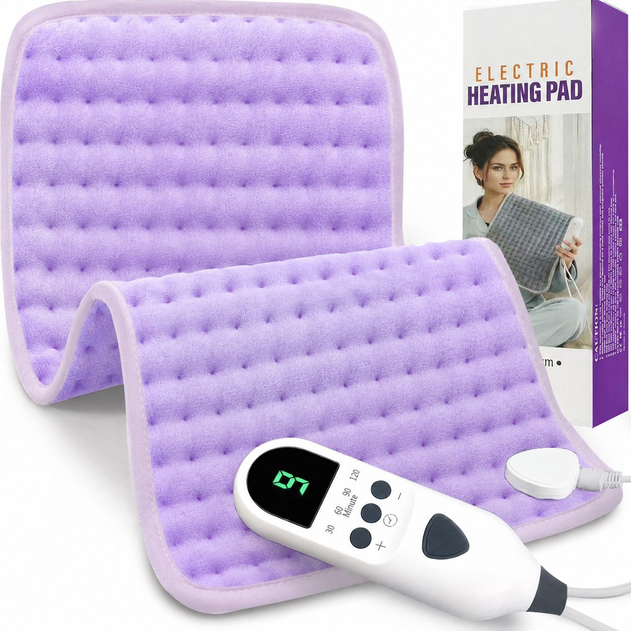 Futicare Heizkissen mit 9 Heizstufen (25-65°C) & 4 Timer (30-120 Min), Wärmekissen mit Abschaltautomatik, LED Display, Maschinenwaschbarer, Kristallflor (30x60 cm) für Rücken, Schulter, Bauch, Nacken