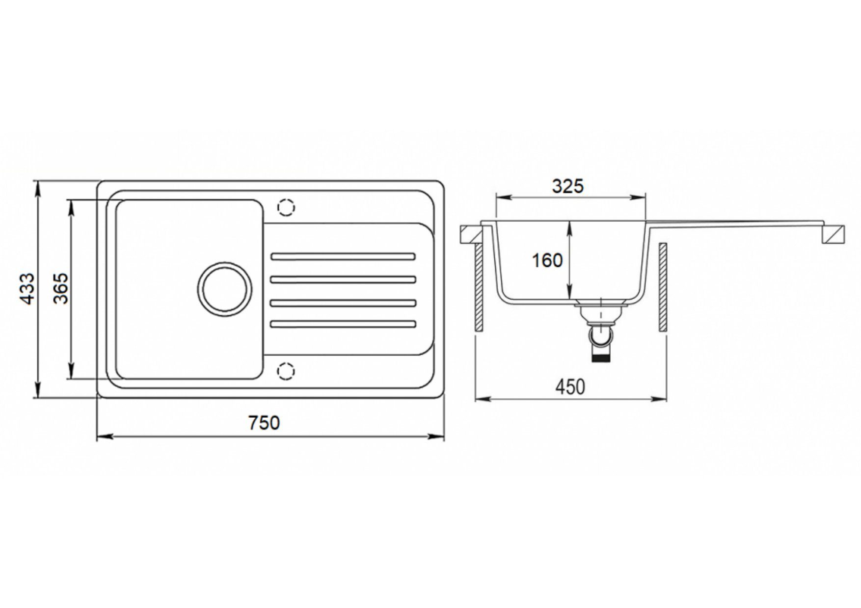 Faizee Möbel Granitspüle Granitspüle Spülbecken Küchenspüle mit und Weiß Armatur 75x45, Eckig Siphon