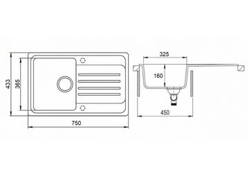 Faizee Möbel Granitspüle Granitspüle Küchenspüle mit Siphon und Armatur Spülbecken 75x45, Eckig