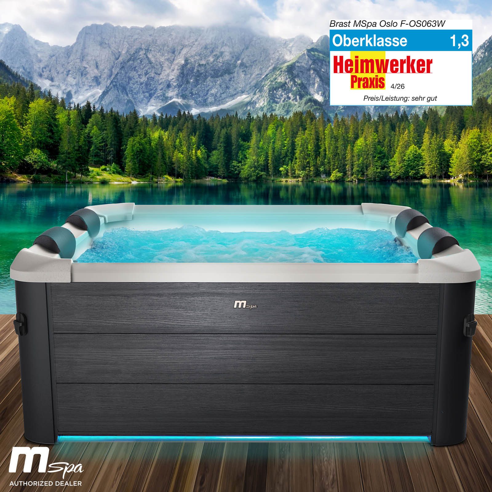 BRAST Whirlpool MSpa Oslo, Sapphire & Amber mit Fester Außenwand, (160x160x65cm, 3 Modelle, LED-Beleuchtung, 6 Personen), Ganzjähriger Einsatz Winterfest
