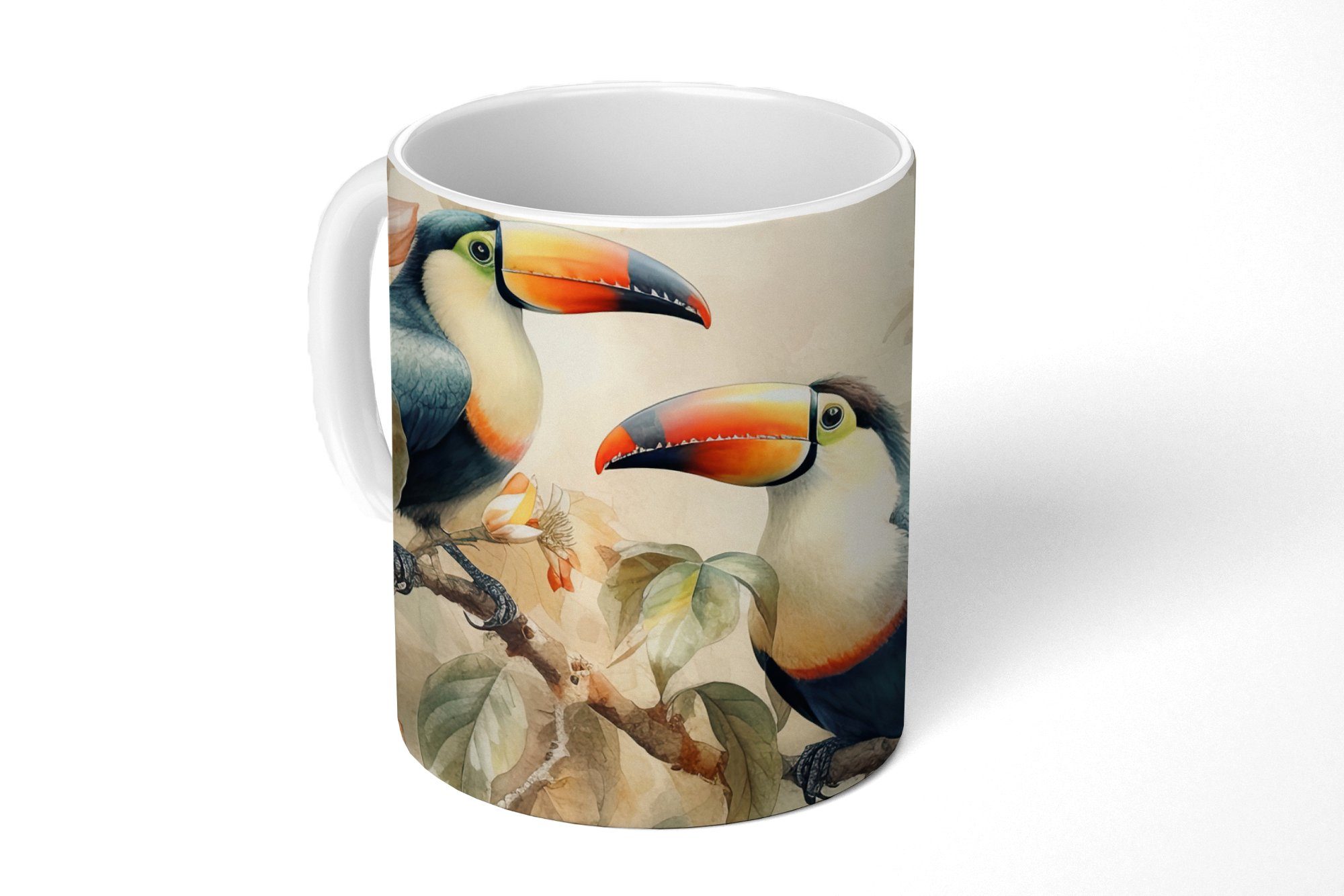 MuchoWow Tasse Tukan - Vögel - Blumen - Zweig, Keramik, Kaffeetassen, Teetasse, Becher, Teetasse, Geschenk