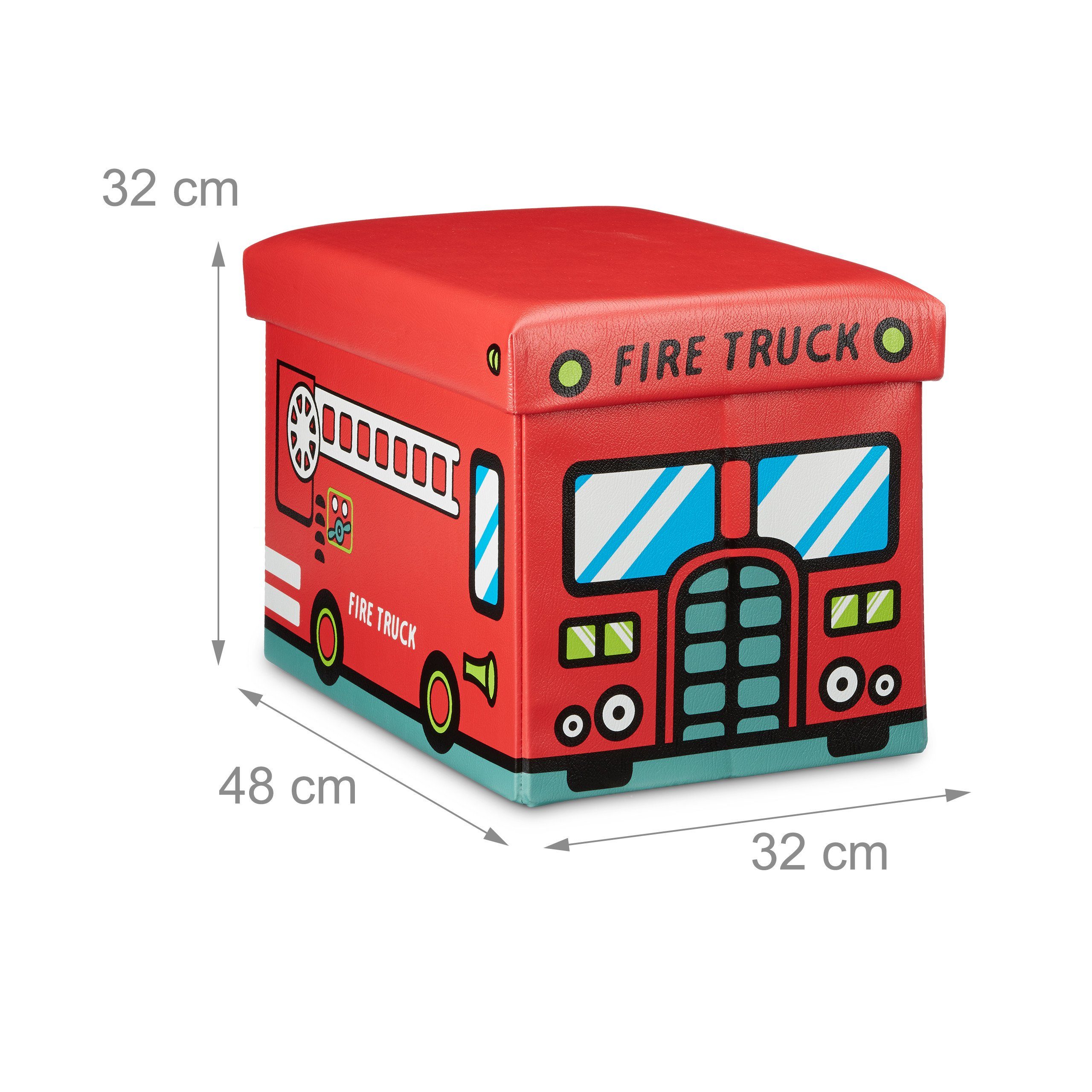 relaxdays Spielzeugtruhe Faltbare Spielzeugkiste mit Stauraum, Fire Truck – Bild 4 von 5
