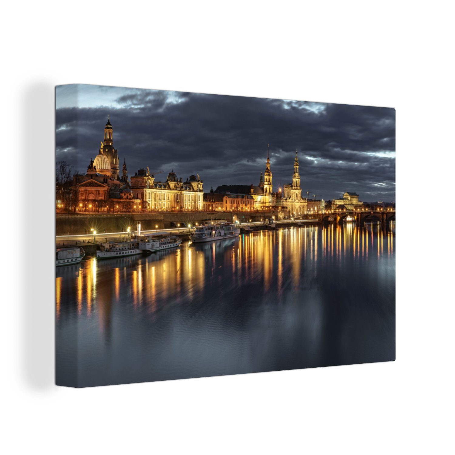 Wohnbereiche, 120x80 XXL, Stadtbilds deutschen OneMillionCanvasses® für Stadt St), großes, Dresden, Panorama Leinwandbild alle Wandbild (1 der des Gemälde, cm