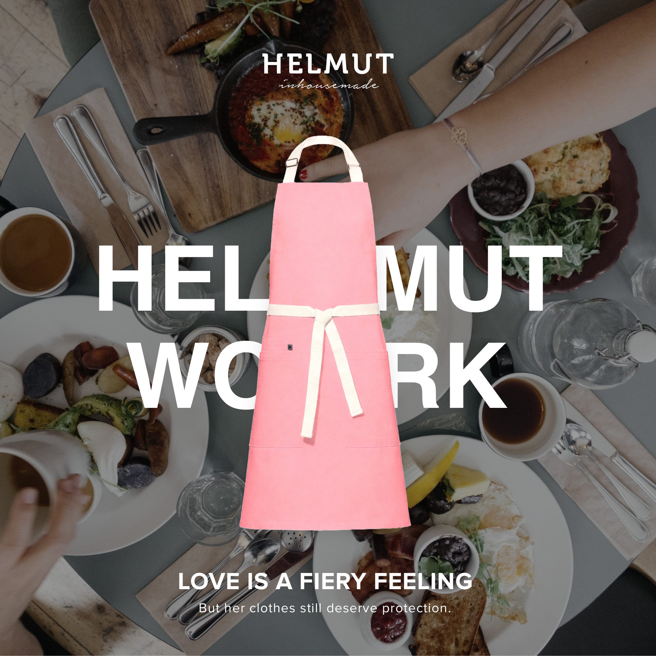 HELMUT Kochschürze Helmut WORK Küchenschürze Premium 100% Baumwolle vegan mit Taschen, (60x80 cm, Profi-Kochschürze für Restaurant Café Gastronomie nachhaltig elegant)