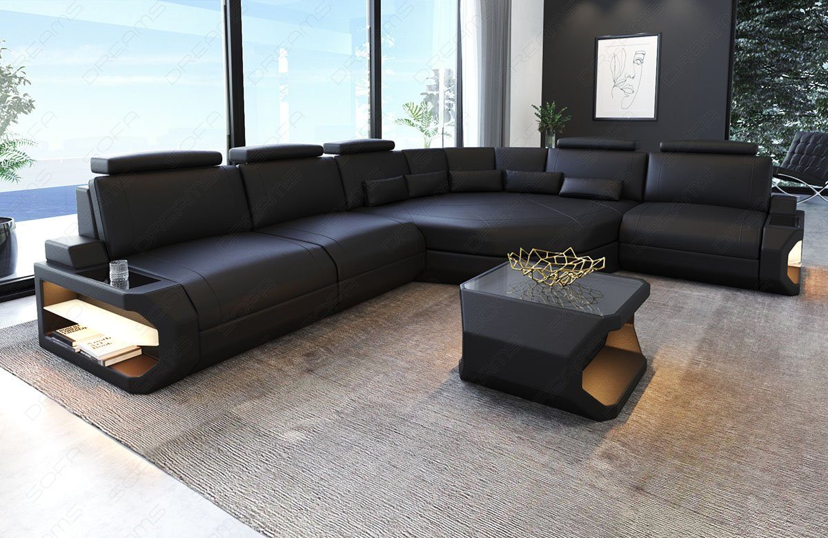 Sofa Dreams Ecksofa Asti, Couch, L Form Ledersofa mit LED, Designersofa