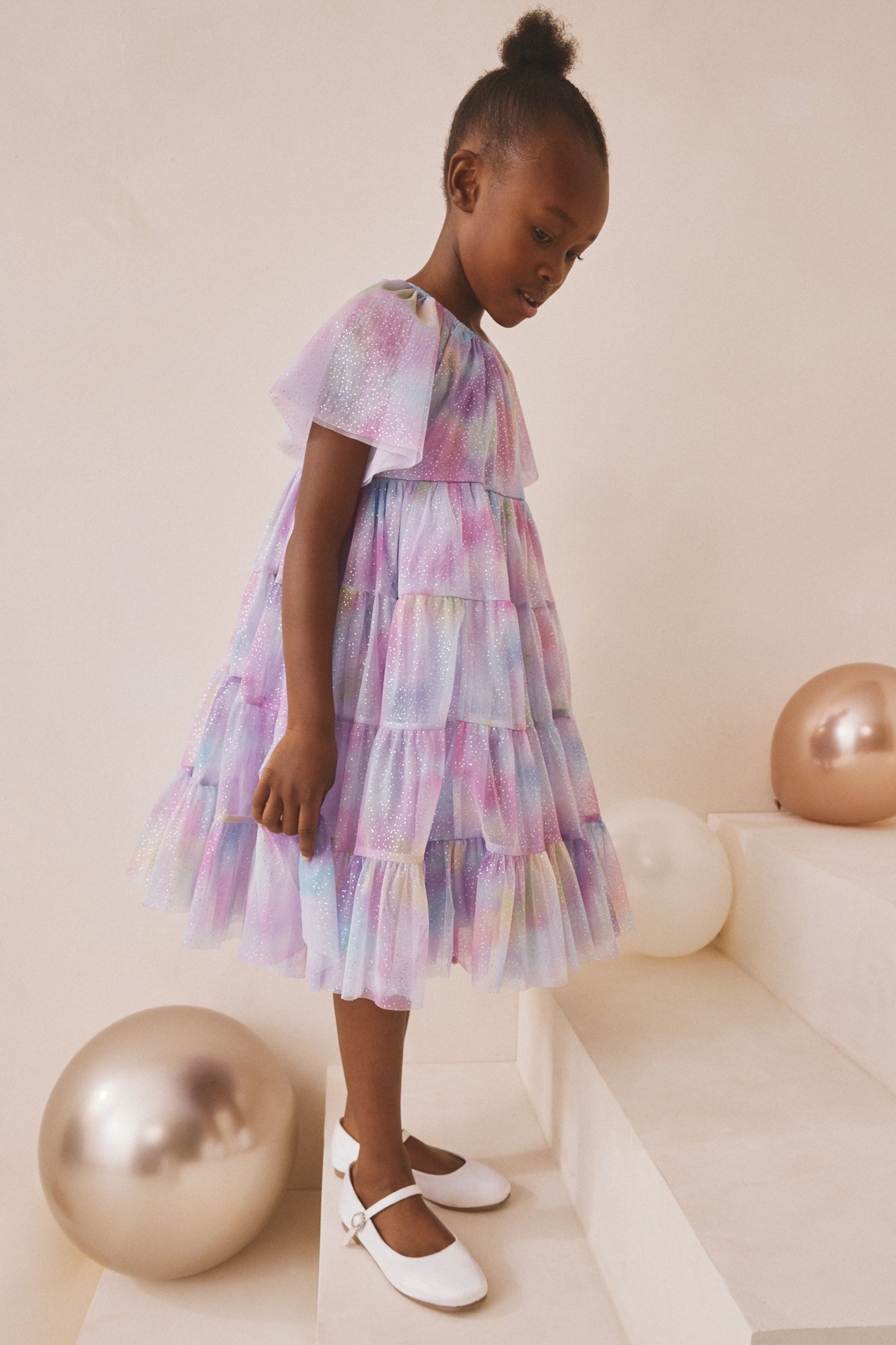Next Partykleid Festliches, gestuftes Mesh-Kleid, Regenbogen (1-tlg)