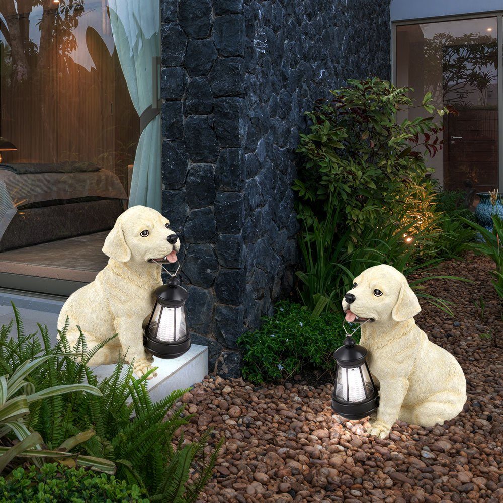 verbaut, LED-Leuchtmittel LED Solarlampe Solarleuchte, etc-shop Gartenlampe Akku fest Solarleuchte Hund, Außenleuchte