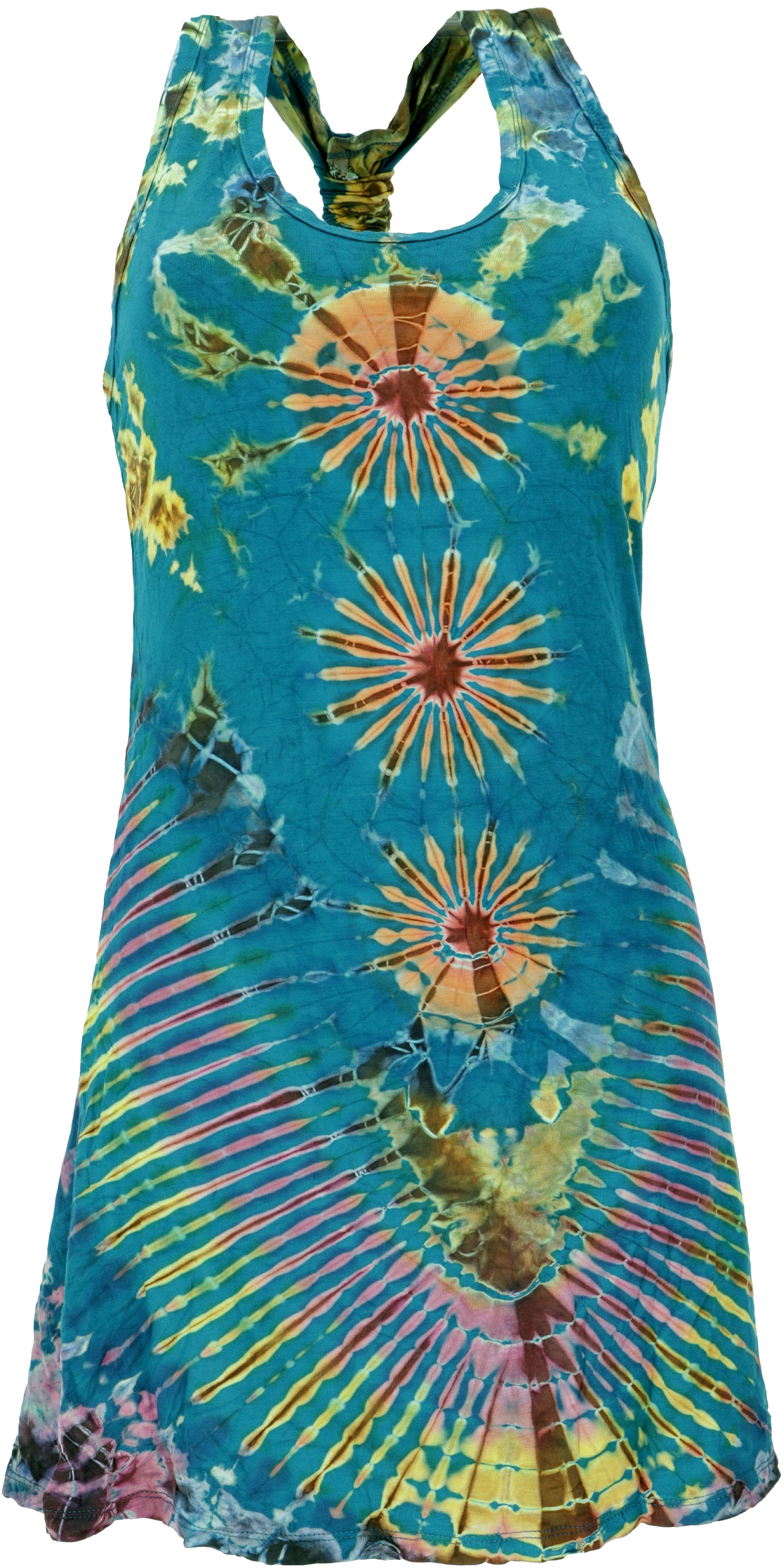 Guru-Shop Midikleid Unikat Batik Minikleid, Boho Tank-Kleid - petrol alternative Bekleidung