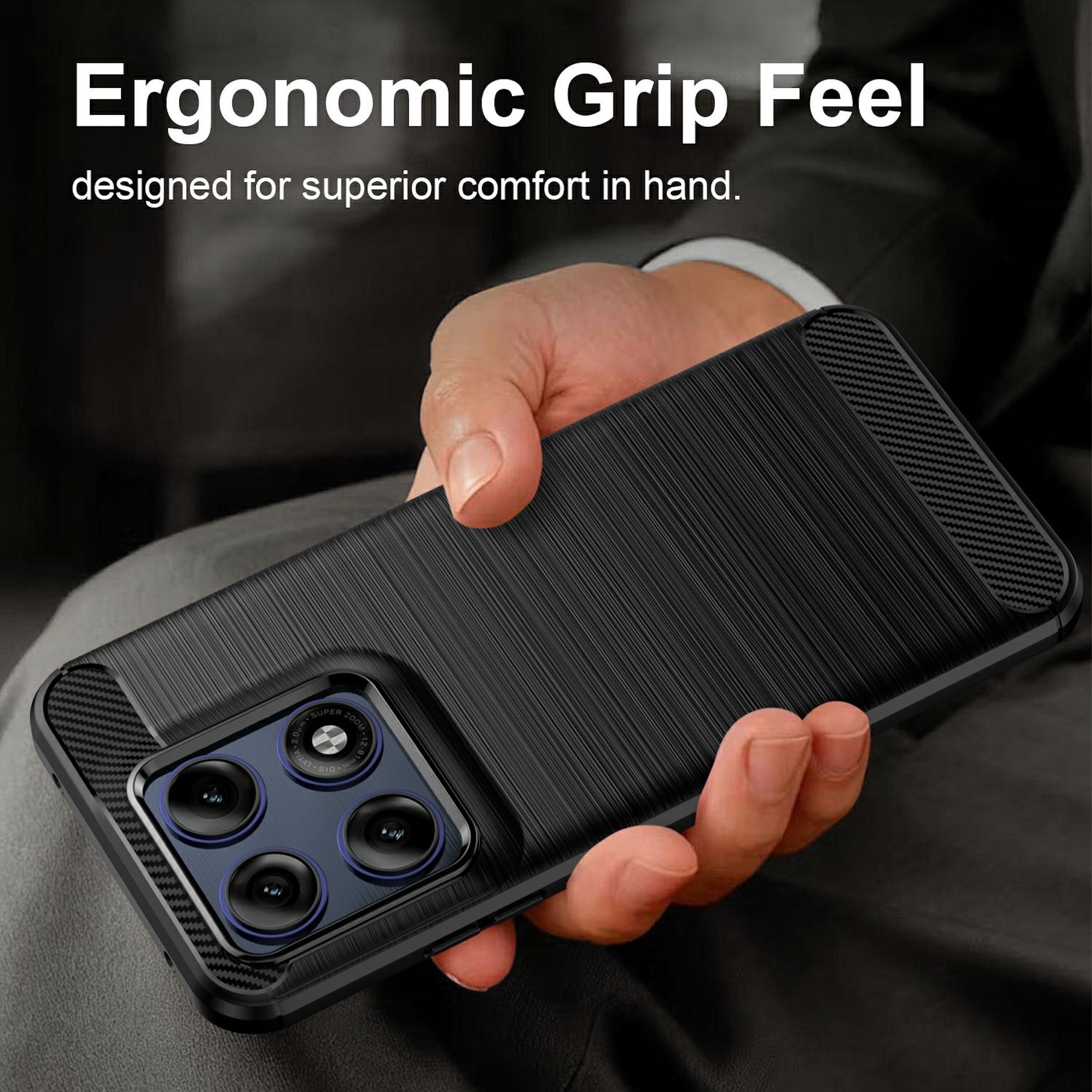 Wigento Handyhülle für Motorola Edge 70 Pro 5G Carbon Design Brushed Design TPU Schwarz 6,78 Zoll, Carbon Textur Schutzhülle Smart Case Cover