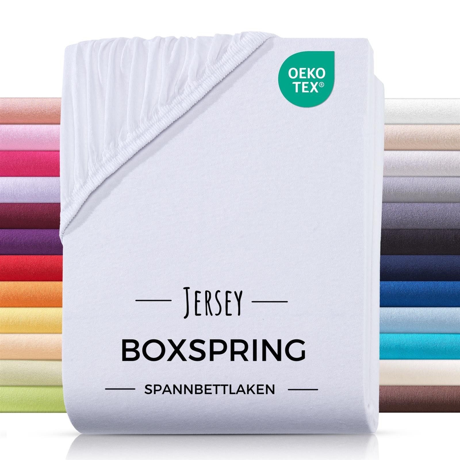 Carpe Sonno Spannbettlaken Boxspringbett Wasserbett Jersey 180x200 180x220 200x200 200x220, Jersey, Gummizug: rundum, (1 Stück), Bettlaken Baumwolle Matratzenbezug hohe Matratzen bis 32cm