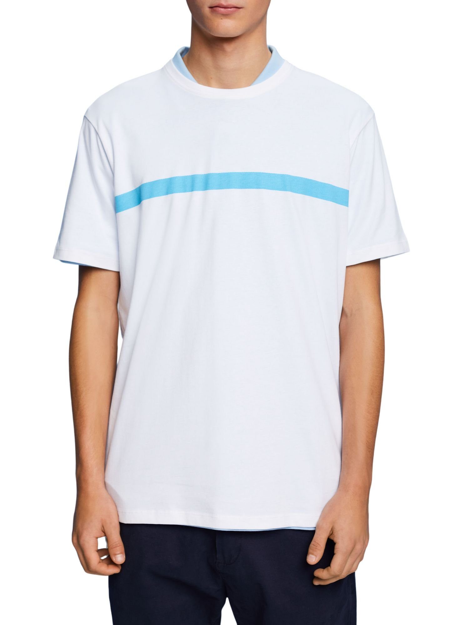 mit Baumwoll-T-Shirt Esprit WHITE (1-tlg) T-Shirt Kontraststreifen