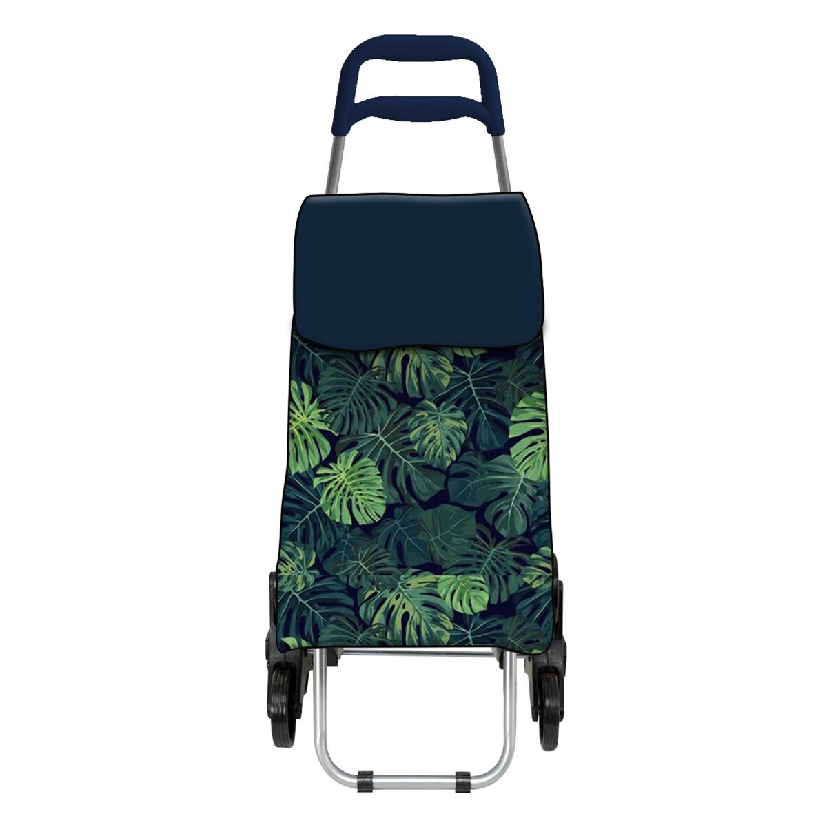 ADOB Einkaufstrolley Tropische Blätter, 50 l, geräuscharme Räder, Reissverschlussfach auf Rückseite, leicht (1,8 kg)