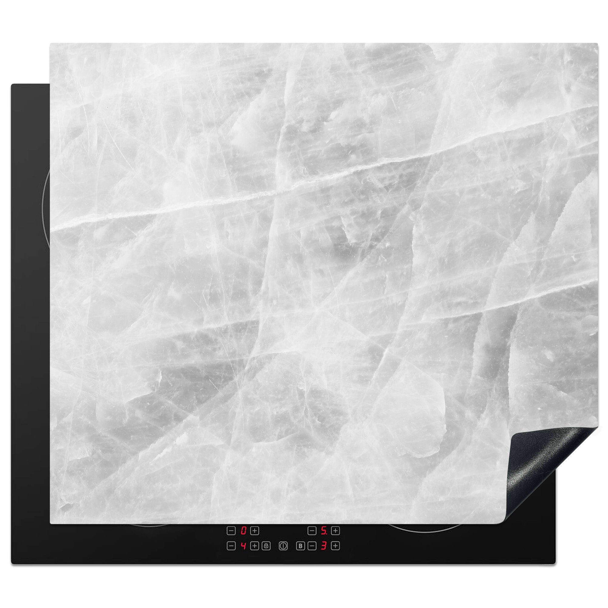 Luxus Herdblende-/Abdeckplatte MuchoWow Ceranfeldabdeckung Arbeitsfläche Marmoroptik, - Vinyl, Stein tlg), - 60x52 Mobile Weiß - Marmor cm, (1 - nutzbar,