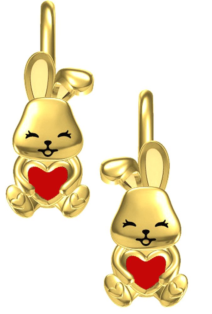 Limana Paar Ohrhänger Creolen Ohrringe 925 Silber gold Hase Herz Mädchen Kinder (inkl. Schmuckbox), Schmuck Geschenk Einschulung Ostern Weihnachten Geburtstag Nikolaus