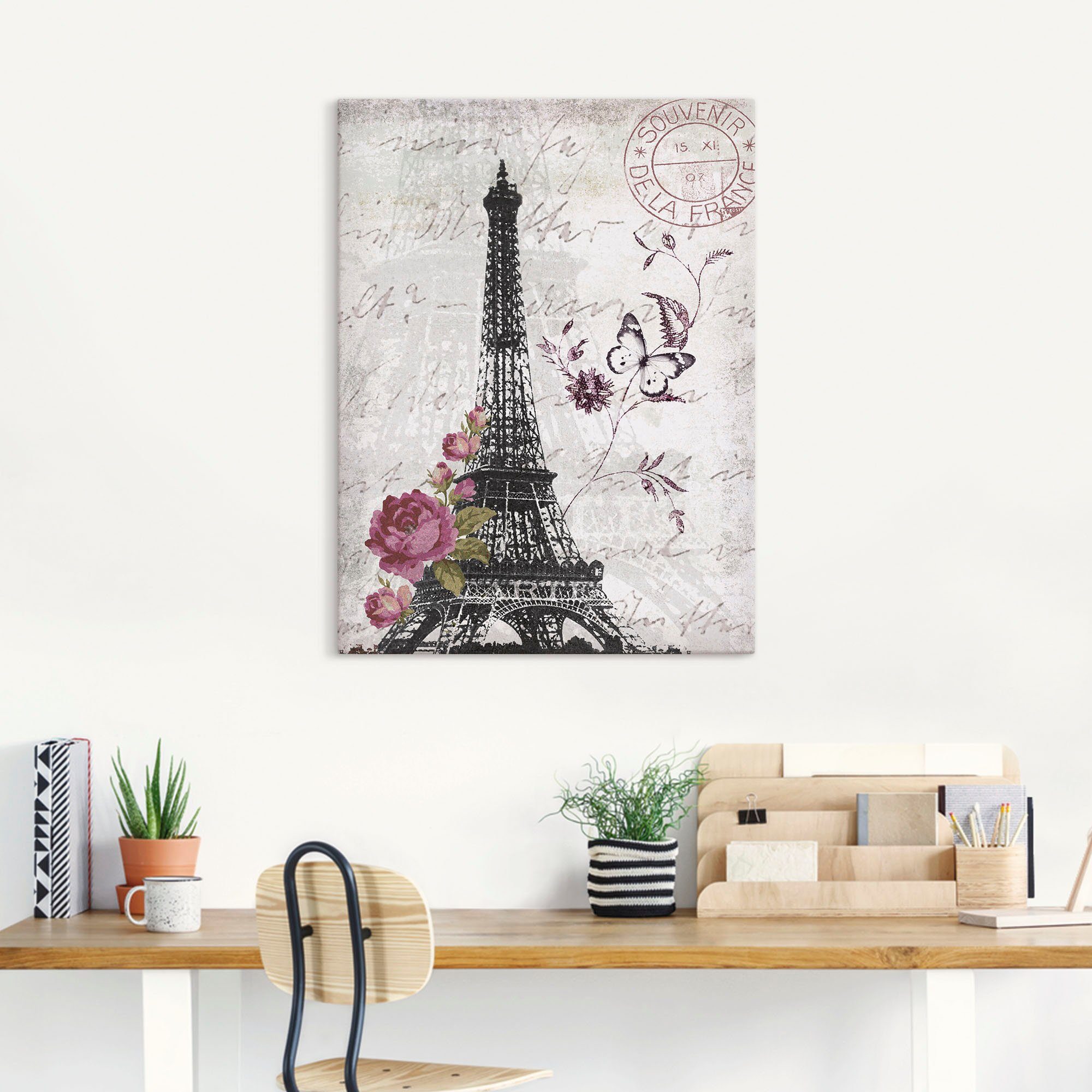 Artland Leinwandbild Eiffelturm Grafik, Bilder von Europa (1 St), auf Holzrahmen gespannt
