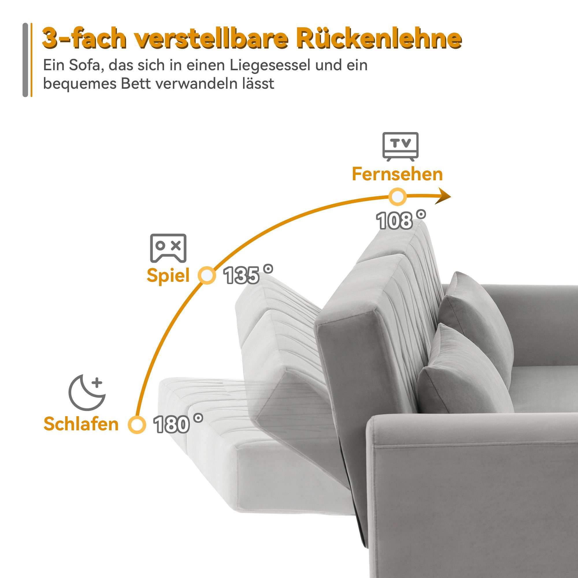 Merax Schlafsofa klappbar Zweisitzer-Sofa mit Schlaffunktion, Doppelsofa aus Samtstoff, 1 Teile, Polstersofa mit verstellbarer Rückenlehne & Armlehnen, inkl. Kissen