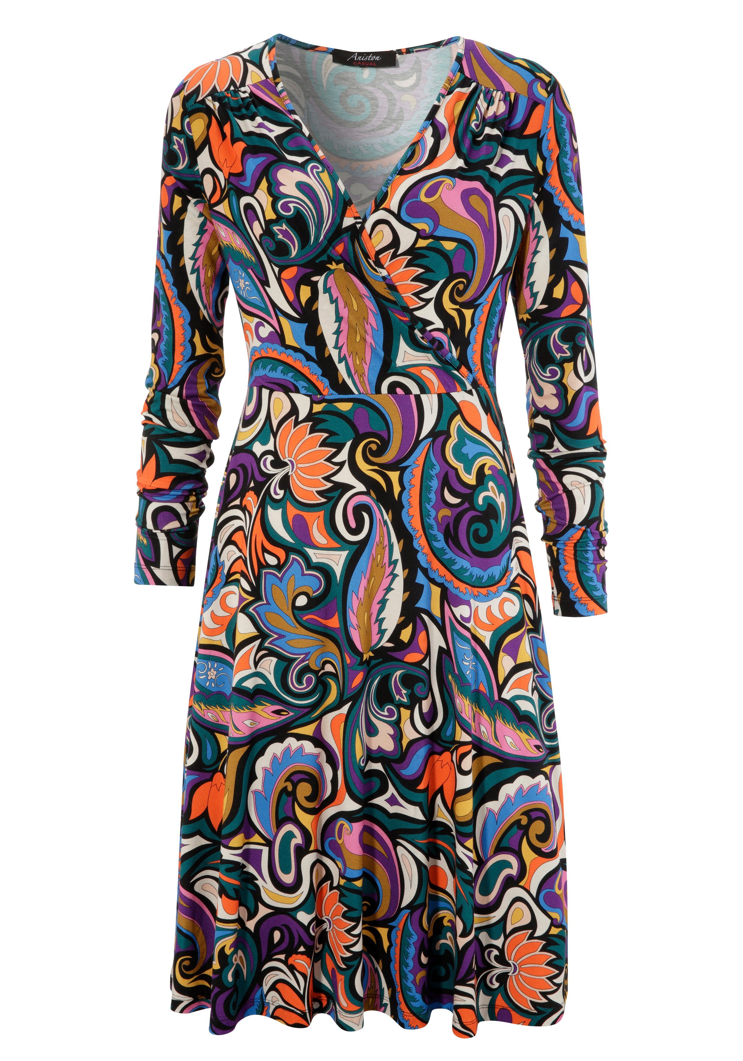 graphischen Aniston Paisley-Druck und farbenfrohem, CASUAL Jerseykleid Blumen- mit