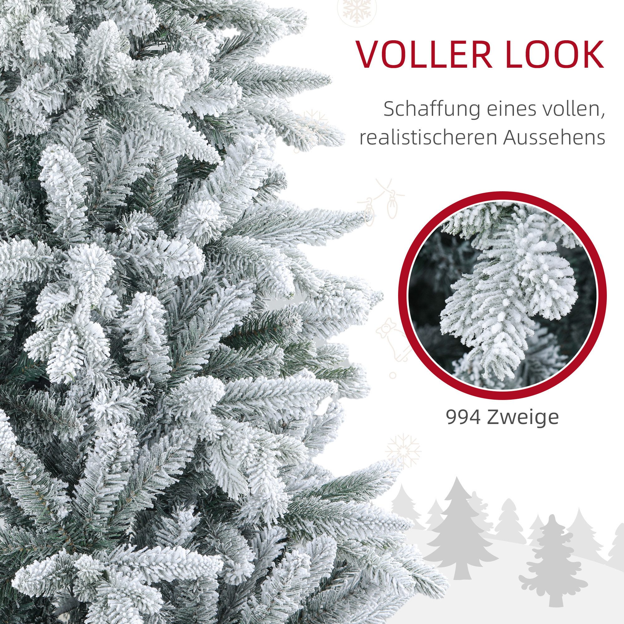 HOMCOM Künstlicher Weihnachtsbaum Christbaum 180 cm mit Schnee, 994 Spitzen, Metallständer, Tanne, für Weihnachten Deko, grün – Bild 5 von 5