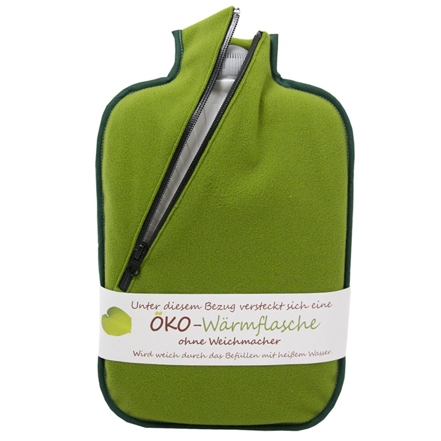 Hugo Frosch Wärmflasche Öko 2,0 l formstabil Made in Germany mit Softshell-Bezug, Grün - langlebige, auslaufsichere Bettflasche, waschbarer Überzug