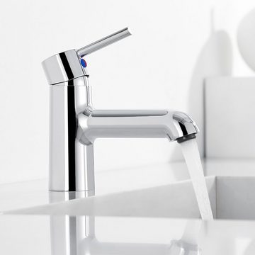 Auralum Waschtischarmatur Wasserhahn Bad Einhebel Armatur mit Ablaufgarnitur für Waschbecken Badezimmer Mischbatterie