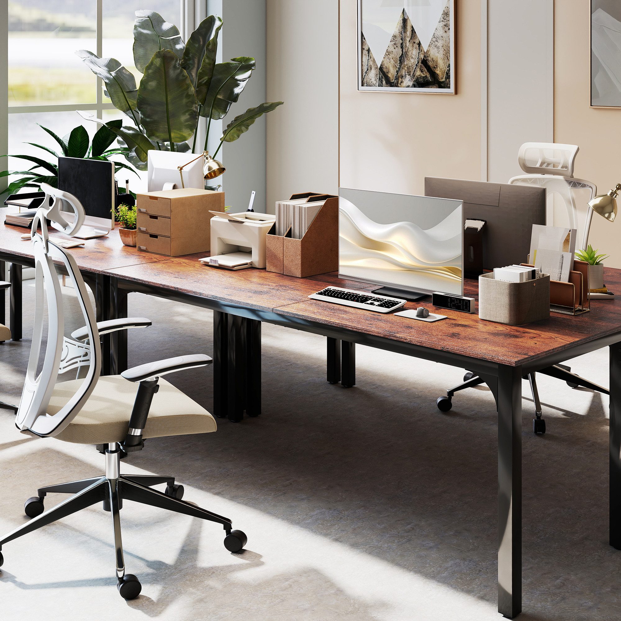 HOMCOM Schreibtisch Stahlgestell Industrie-Design (Computertisch, 1-St., Bürotisch), für Arbeitszimmer Home Office, 200 x 60 x 75 cm Rustikal Braun
