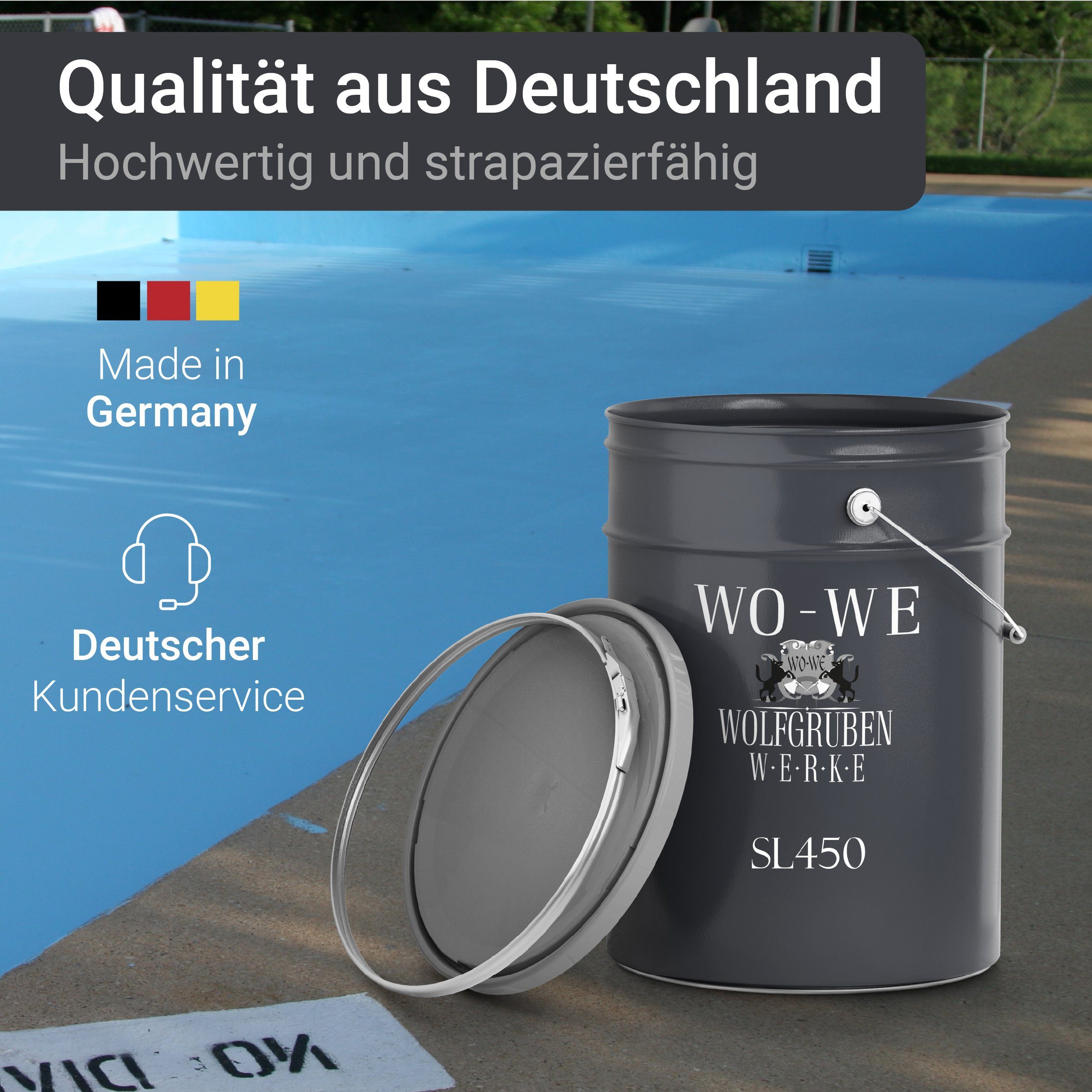 SL450, WO-WE Seidenglänzend, Epoxidharz 2K Lichtgrau Lack 2,5-20Kg, RAL Schwimmbadfarbe Poolbeschichtung Poolfarbe 7035