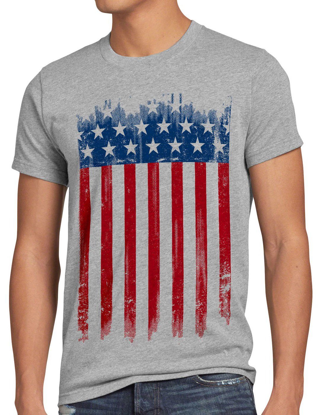 von united staaten amerika Print-Shirt Flagge vereinigte style3 grau america states Herren T-Shirt meliert US