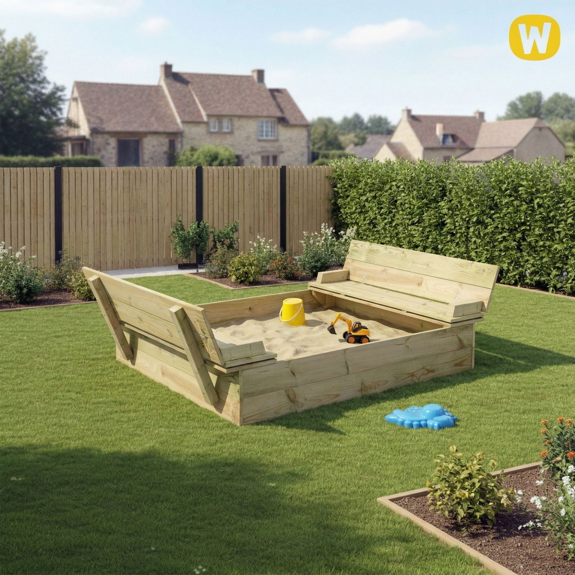 Wickey Sandkasten Flippey - Holzsandkasten mit Deckel & Bank ...