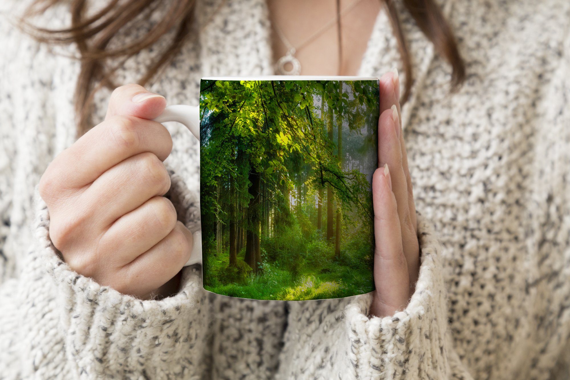 Geschenk - Bäume, Becher, Tasse Kaffeetassen, - Teetasse, MuchoWow Sonne Wald Teetasse, Keramik,