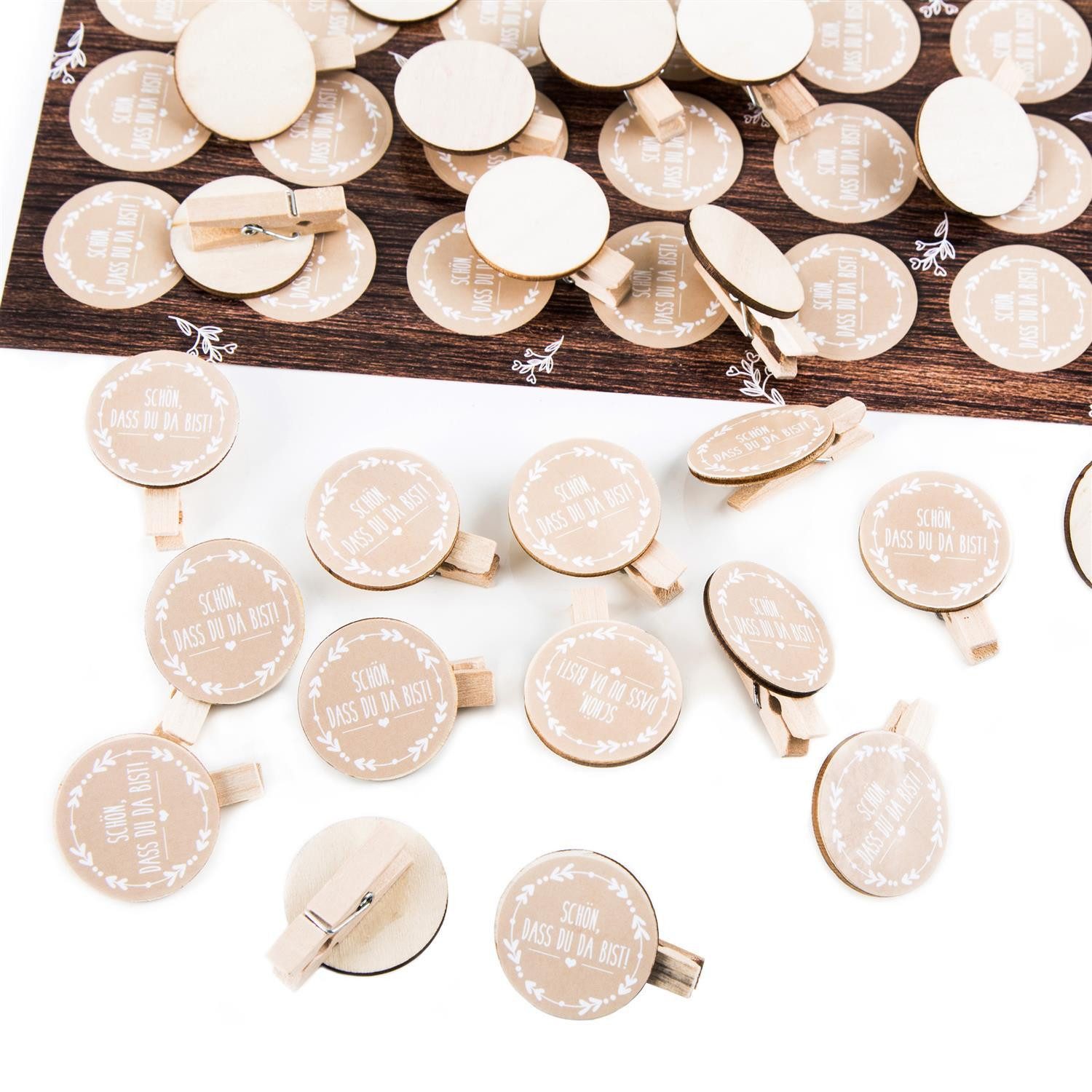 Logbuch-Verlag Dekofigur 70 SCHÖN DASS DU DA BIST Klammern Aufkleber + Dekoklammer -