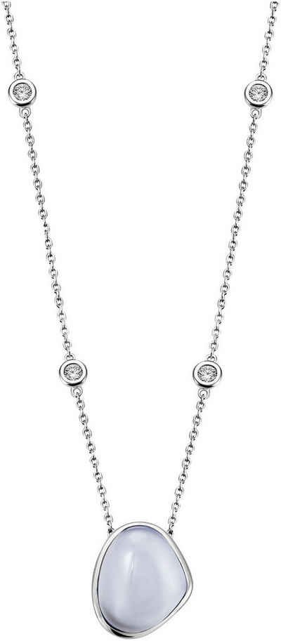 Firetti Kette mit Anhänger Schmuck Geschenk Silber 925 Halsschmuck Halskette Ankerkette, mit Zirkonia (synth), Chalcedon oder Rosenquarz