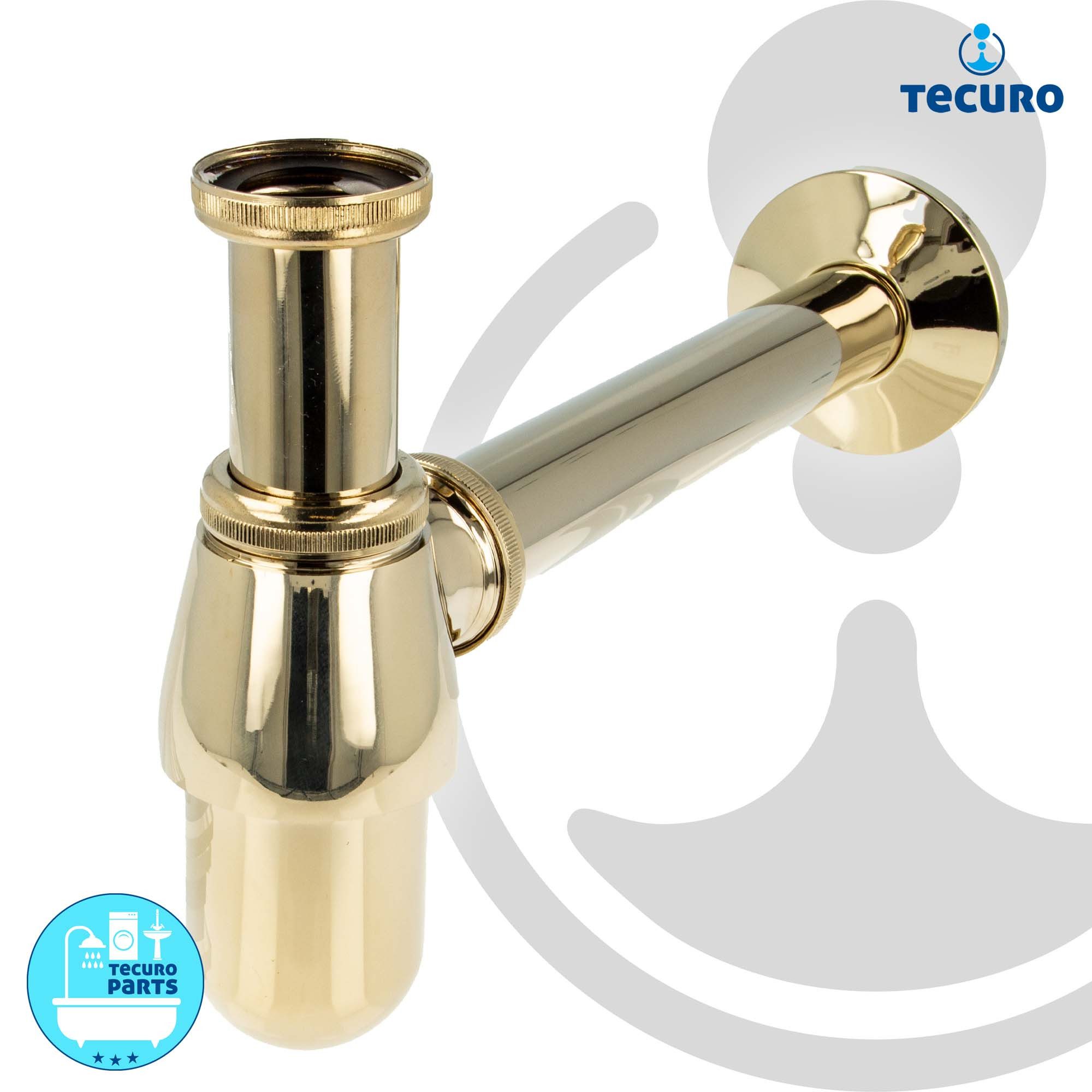 tecuro Siphon PROFI Flaschen-Geruchsverschluss Siphon extra lang - vergoldet