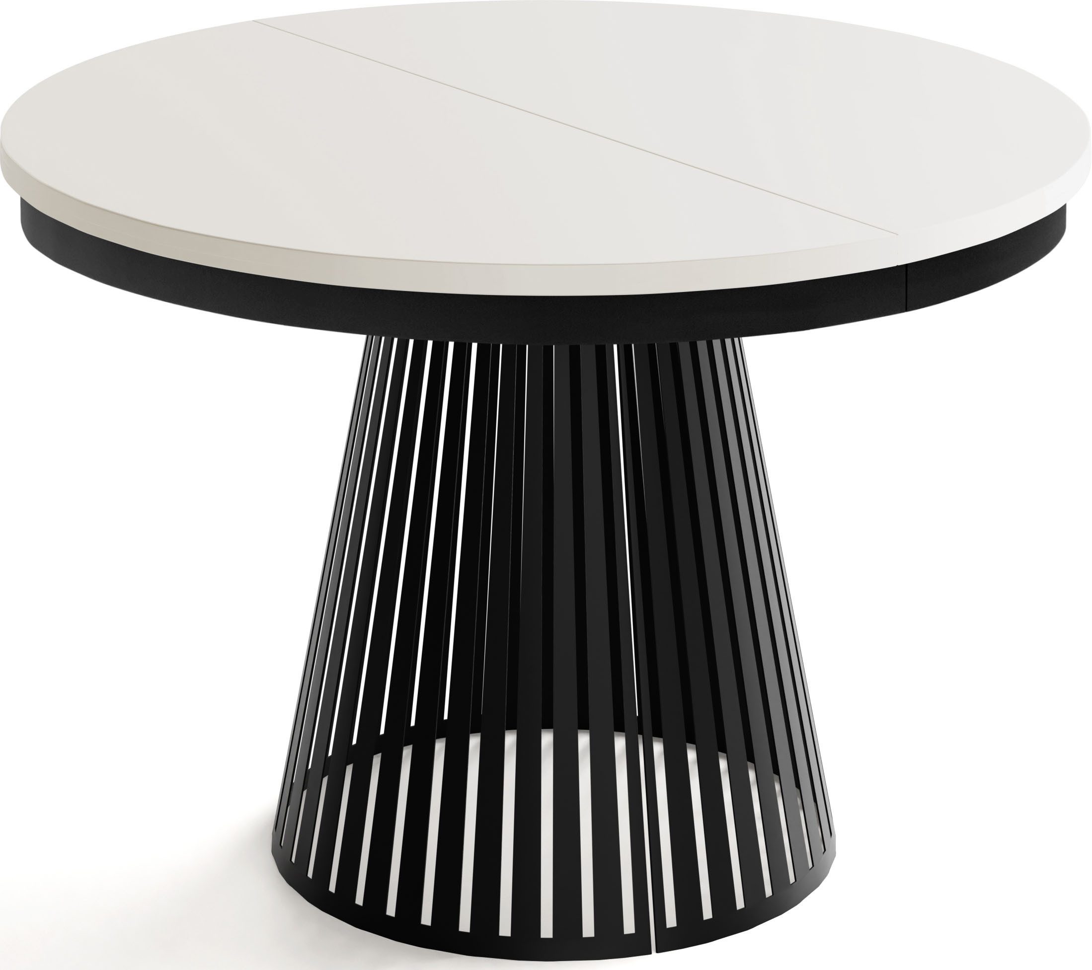 WFL GROUP Esstisch Naro Black ausziehbar rund modern mit schwarzen Metallbeinen (MADE IN EU, erhältlich in 2 Größen – 100/120 cm, ausziehbar auf 180/200 cm), platzsparender Tisch mit Lamellen für Küche, Esszimmer oder Wohnzimmer
