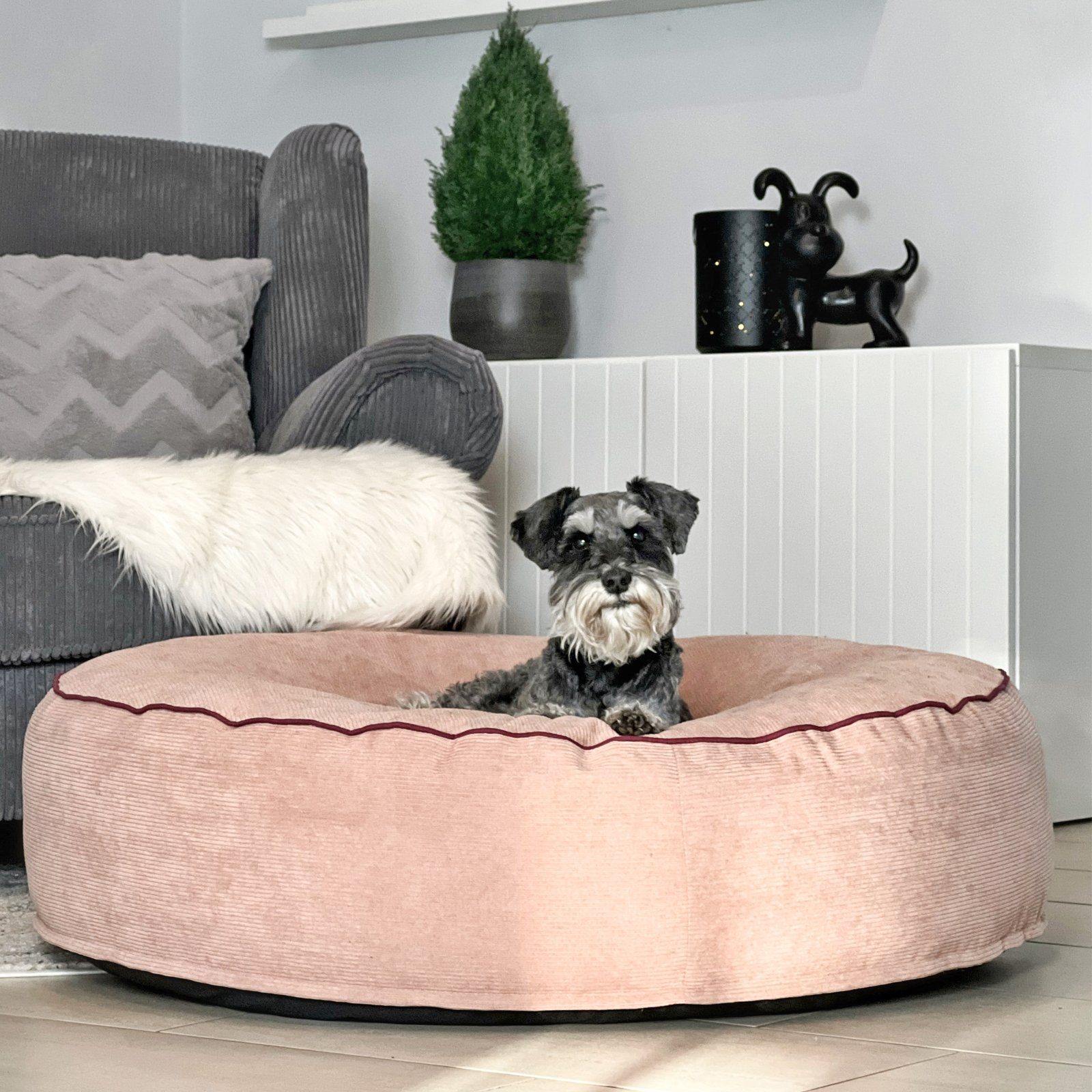 Mr. Cuddles Tierbett Lilly, Rundes Hundekissen, waschbarer Kord-Bezug, Tragegriff, Rosa, M: 80 cm