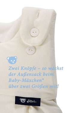 Kinderhaus Blaubaer Babyschlafsack Alvi Baby Mäxchen Außensack Schlafsack, über 2 Größen mitwachsend, atmungsaktiv, bis 60 Grad waschbar, aus 100% Baumwolle, viel Strampelfreiheit, mit Komfortrückenteil